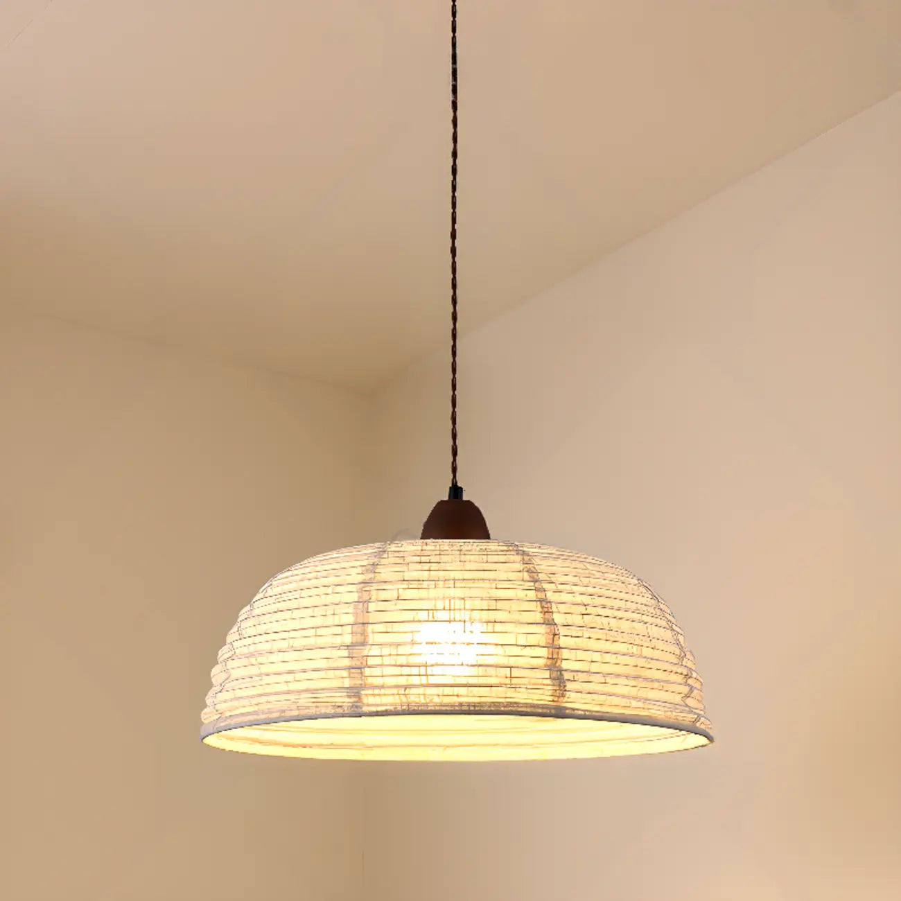 Rustic Bowl Fabric Kitchen Pendant Light in Flexible Height
