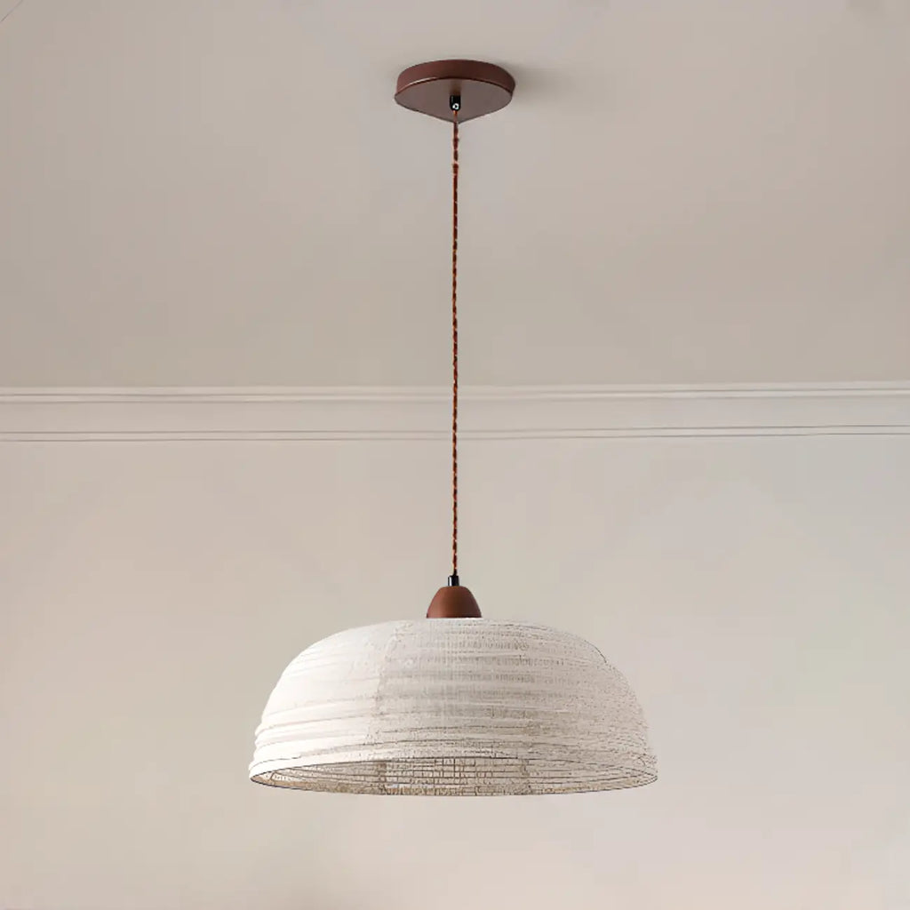 Rustic Bowl Fabric Kitchen Pendant Light in Flexible Height
