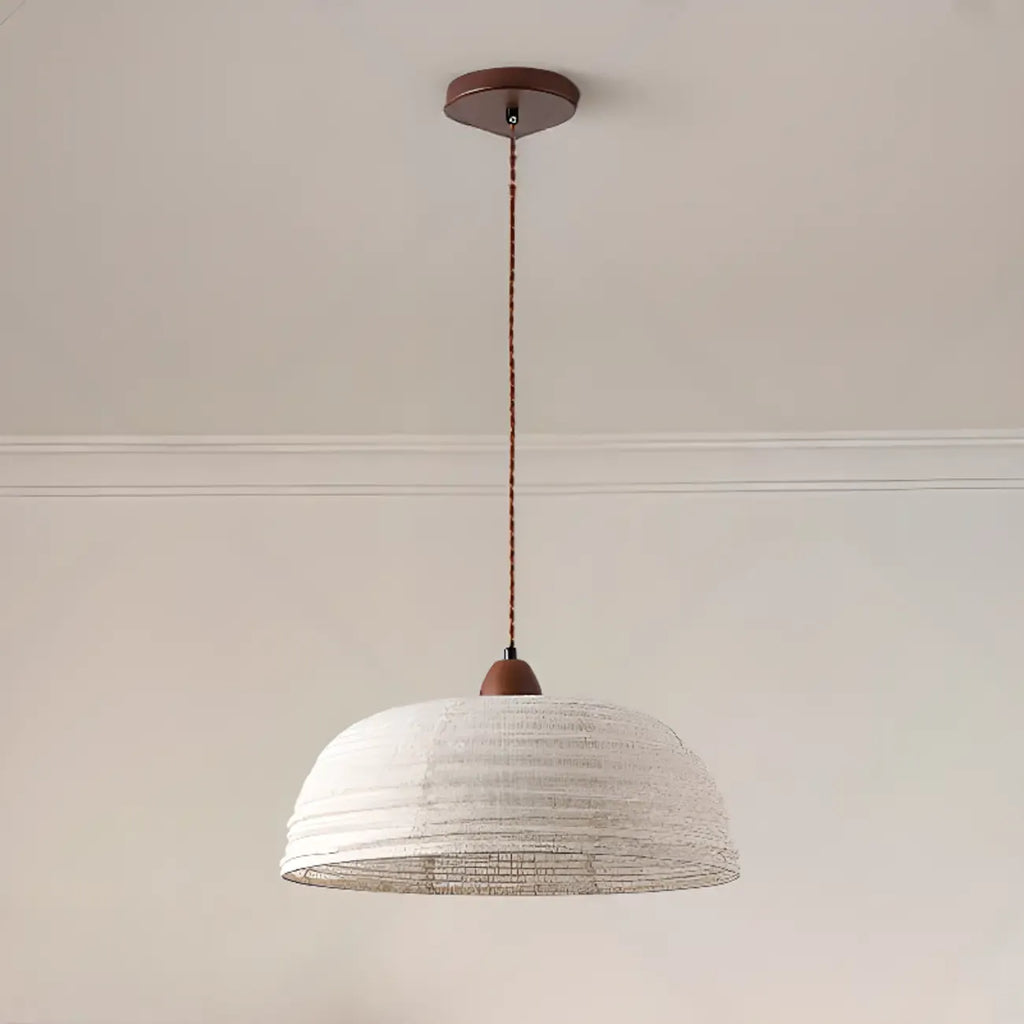 Rustic Bowl Fabric Kitchen Pendant Light in Flexible Height