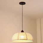 Rustic Bowl Fabric Kitchen Pendant Light in Flexible Height