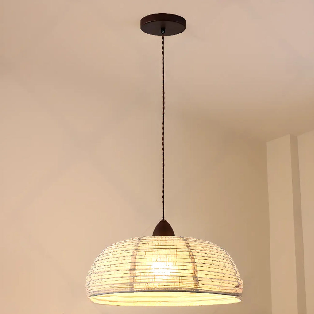 Rustic Bowl Fabric Kitchen Pendant Light in Flexible Height