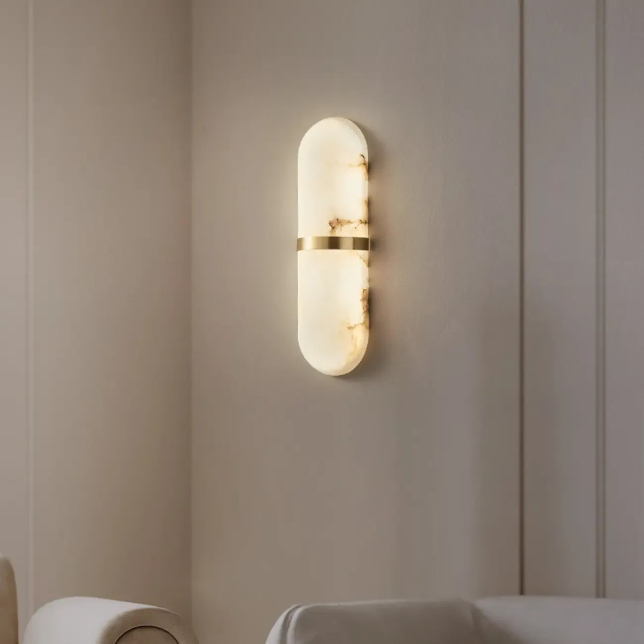 Minimalist Alabaster Brass Oval Wall Sconce in Multi-Dimming