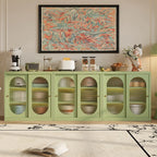 Narrow Green Storage Sideboard with Glass Doors