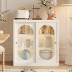Narrow Green Storage Sideboard with Glass Doors