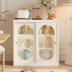 Narrow Green Storage Sideboard with Glass Doors