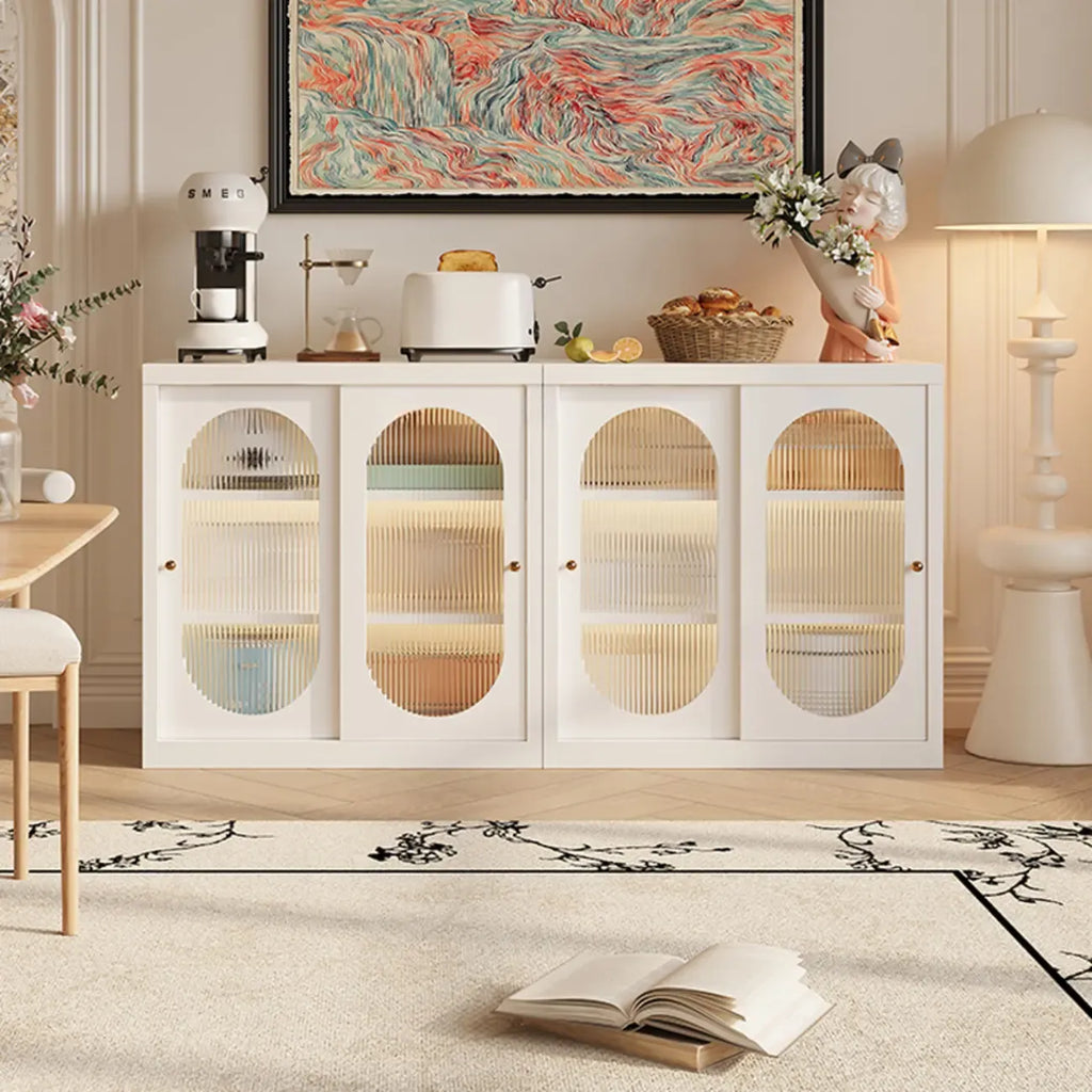 Narrow Green Storage Sideboard with Glass Doors