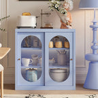 Narrow Green Storage Sideboard with Glass Doors