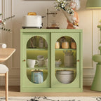 Narrow Green Storage Sideboard with Glass Doors