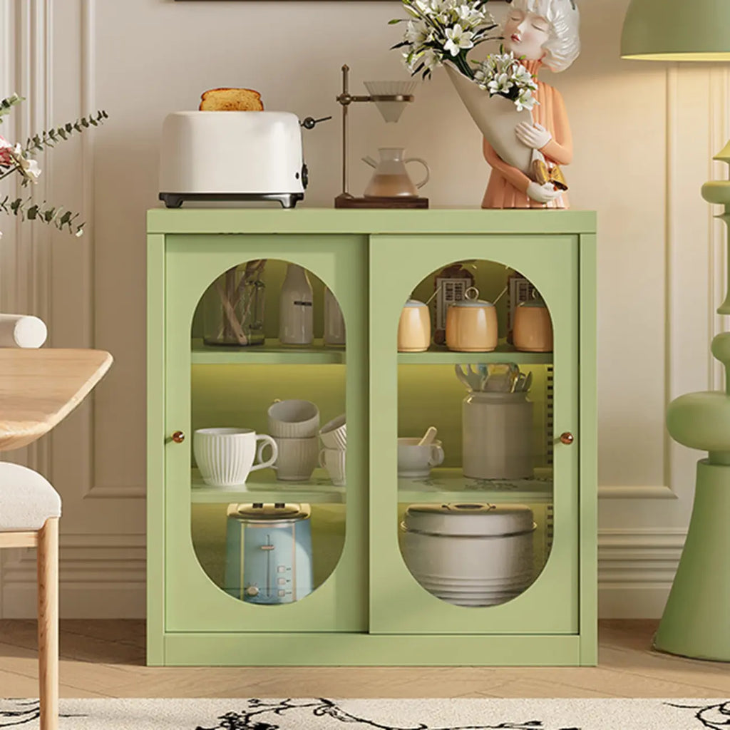 Narrow Green Storage Sideboard with Glass Doors