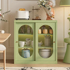 Narrow Green Storage Sideboard with Glass Doors