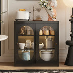 Narrow Green Storage Sideboard with Glass Doors