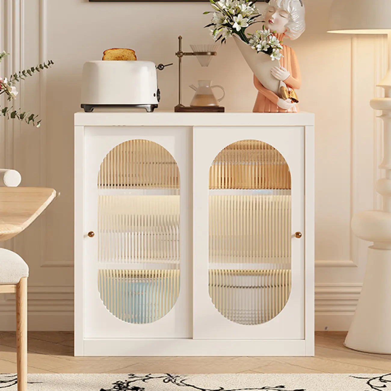 Narrow Green Storage Sideboard with Glass Doors