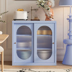 Narrow Green Storage Sideboard with Glass Doors