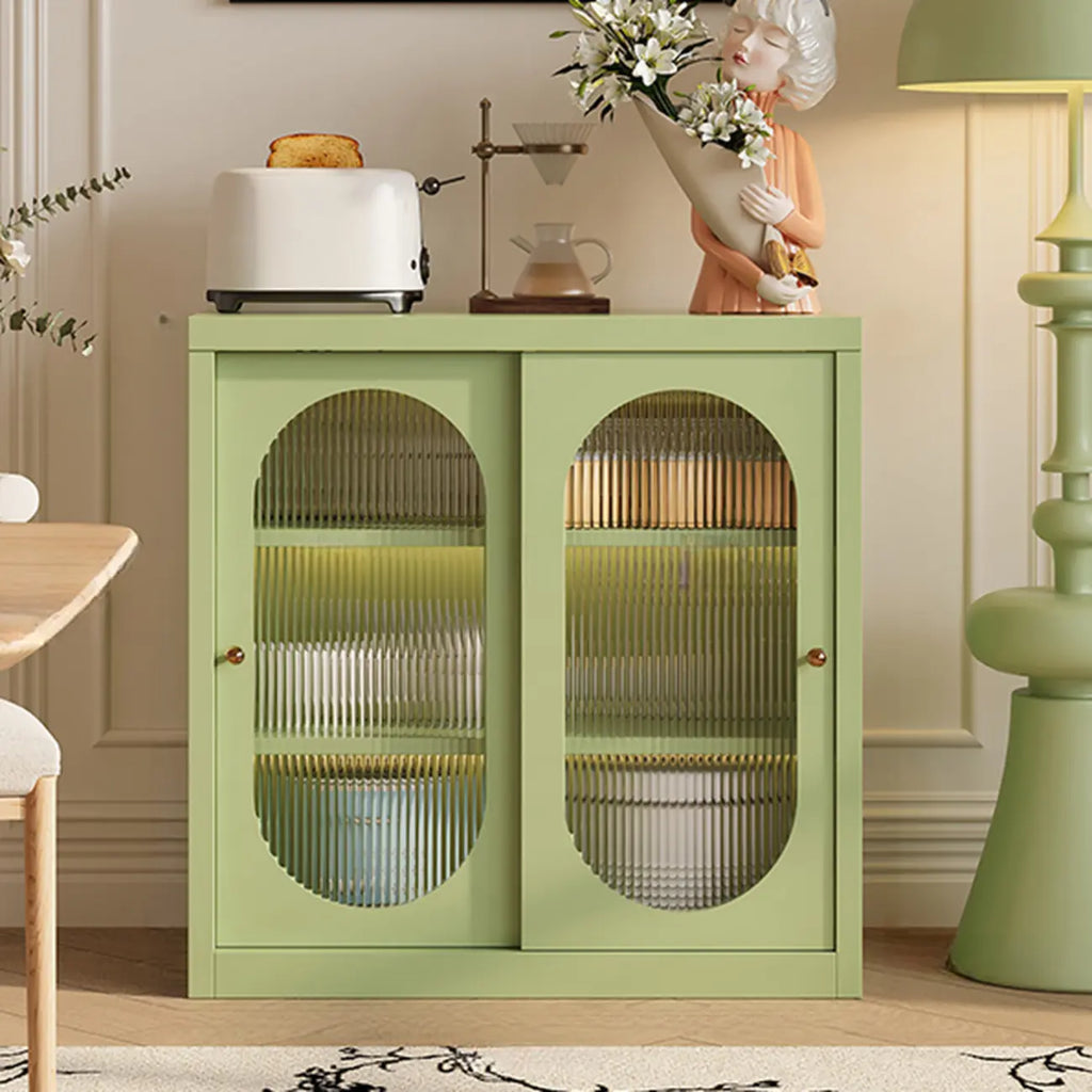 Narrow Green Storage Sideboard with Glass Doors