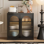 Narrow Green Storage Sideboard with Glass Doors