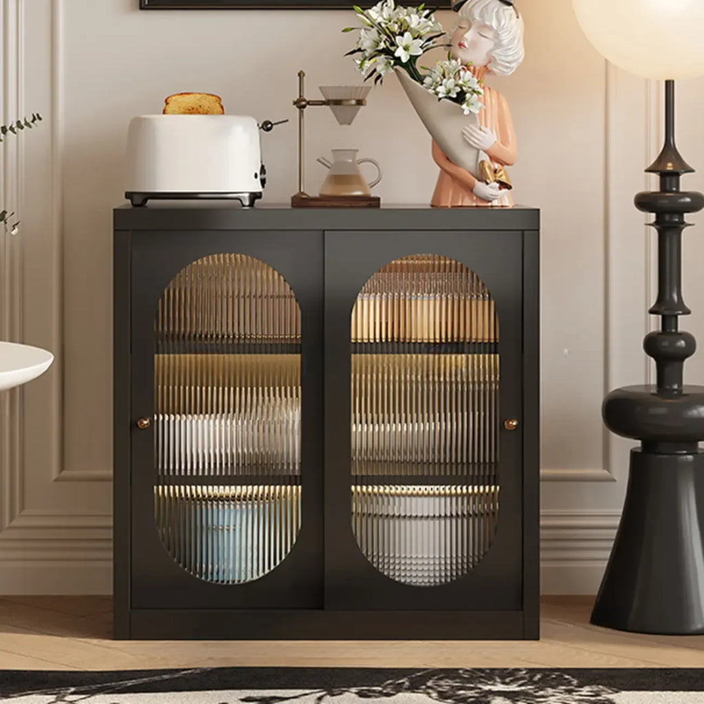Narrow Green Storage Sideboard with Glass Doors