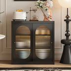 Narrow Green Storage Sideboard with Glass Doors