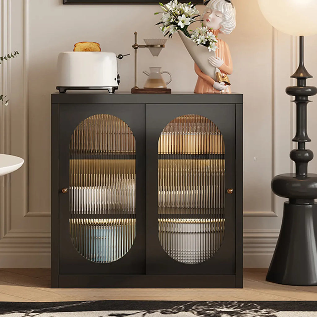 Narrow Green Storage Sideboard with Glass Doors