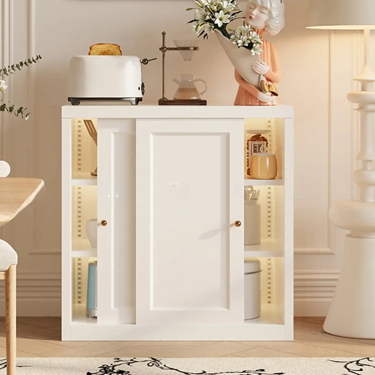 Narrow Green Storage Sideboard with Glass Doors