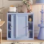 Narrow Green Storage Sideboard with Glass Doors