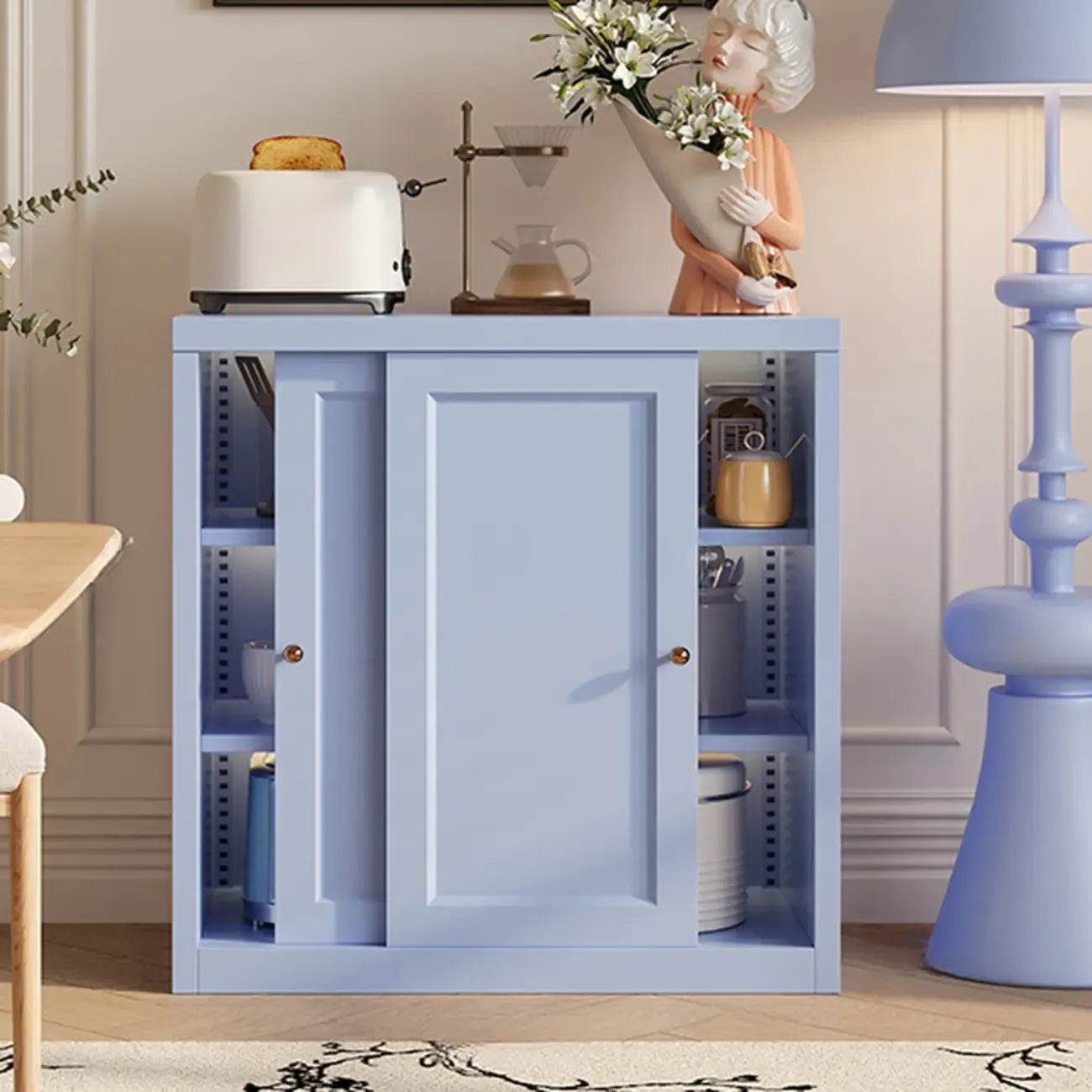 Narrow Green Storage Sideboard with Glass Doors
