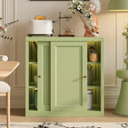 Narrow Green Storage Sideboard with Glass Doors