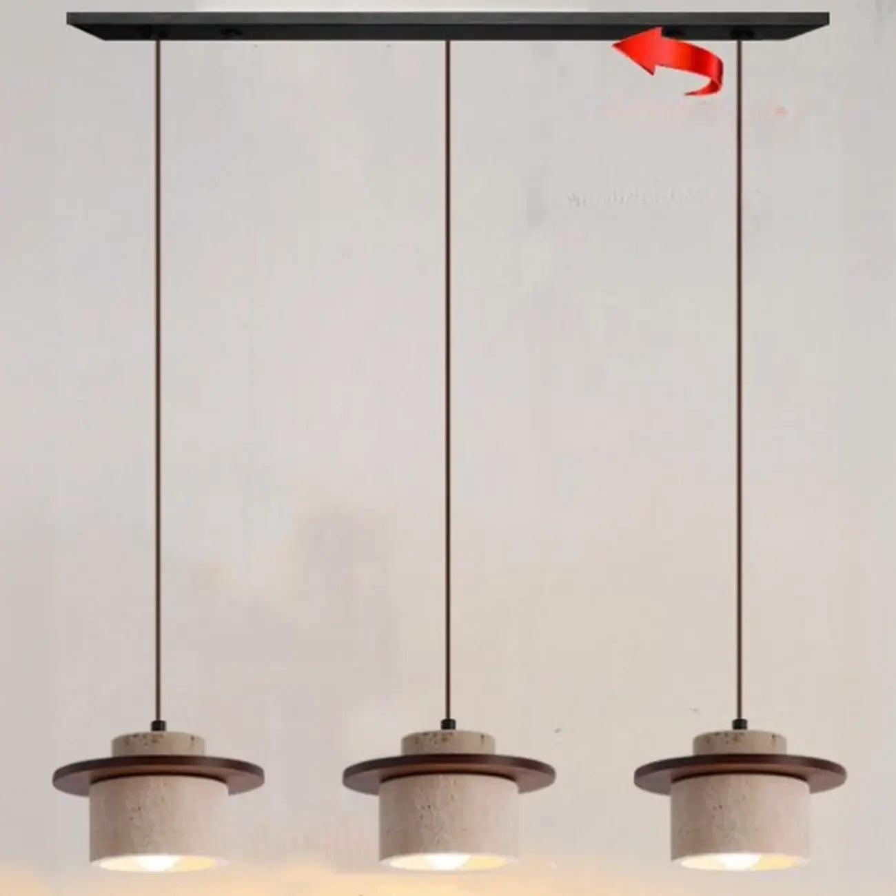Modern 3-Light Walnut Wood Stone Cylinder Pendant Lamp