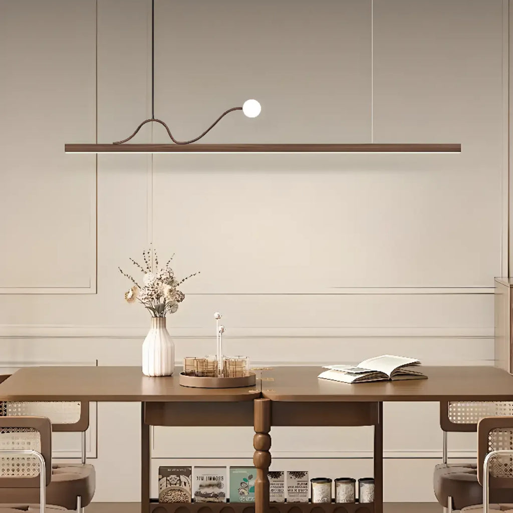 2-Light Rectangle Slim Linear Walnut Island Pendant Lights