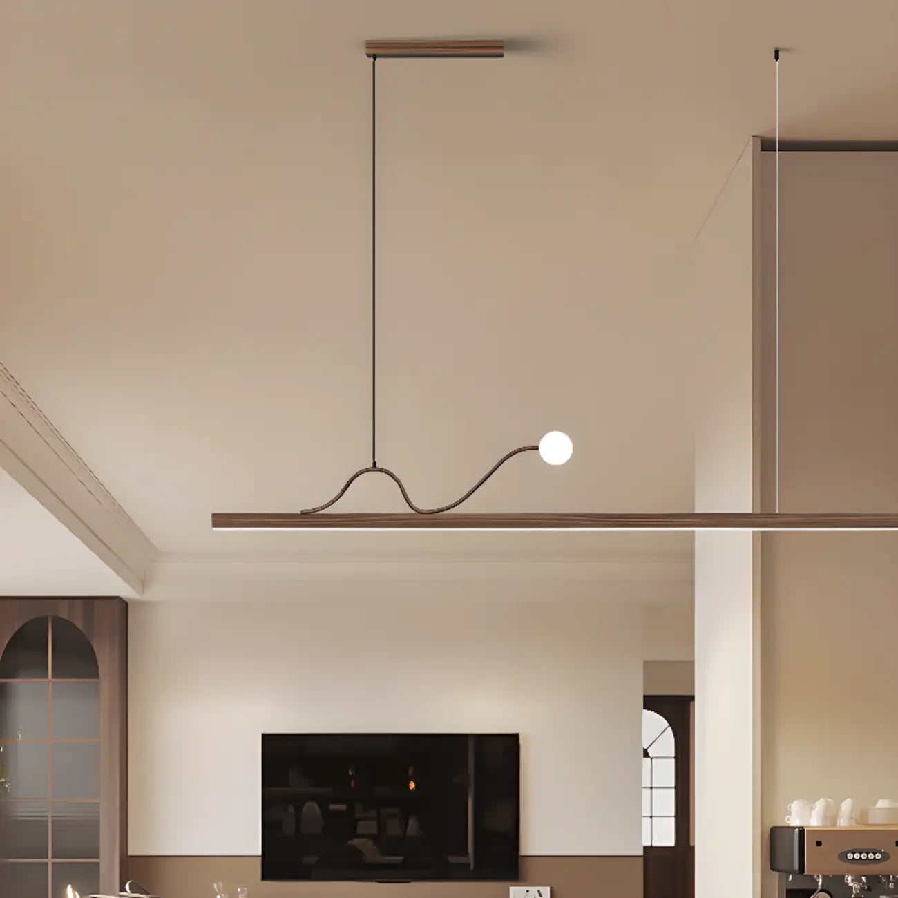 2-Light Rectangle Slim Linear Walnut Island Pendant Lights