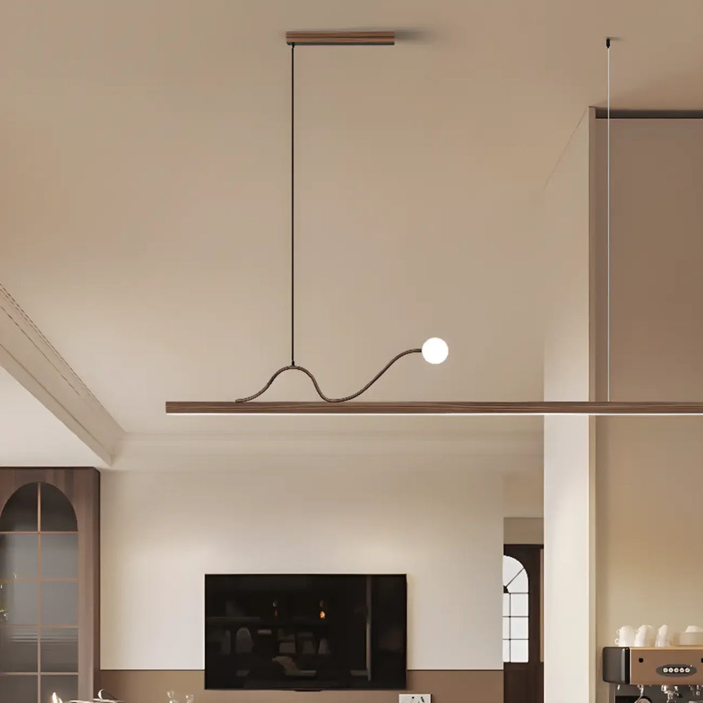 2-Light Rectangle Slim Linear Walnut Island Pendant Lights