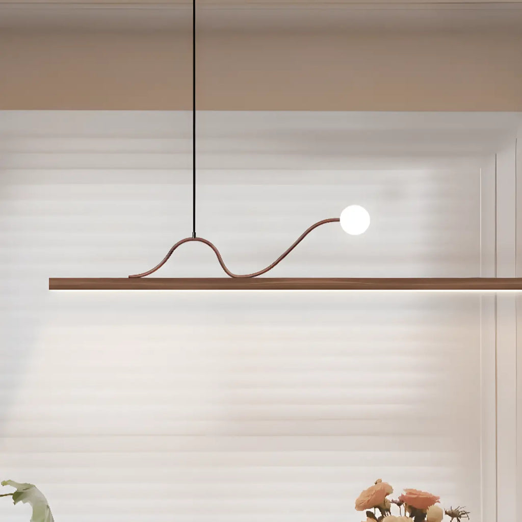 2-Light Rectangle Slim Linear Walnut Island Pendant Lights