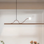 2-Light Rectangle Slim Linear Walnut Island Pendant Lights