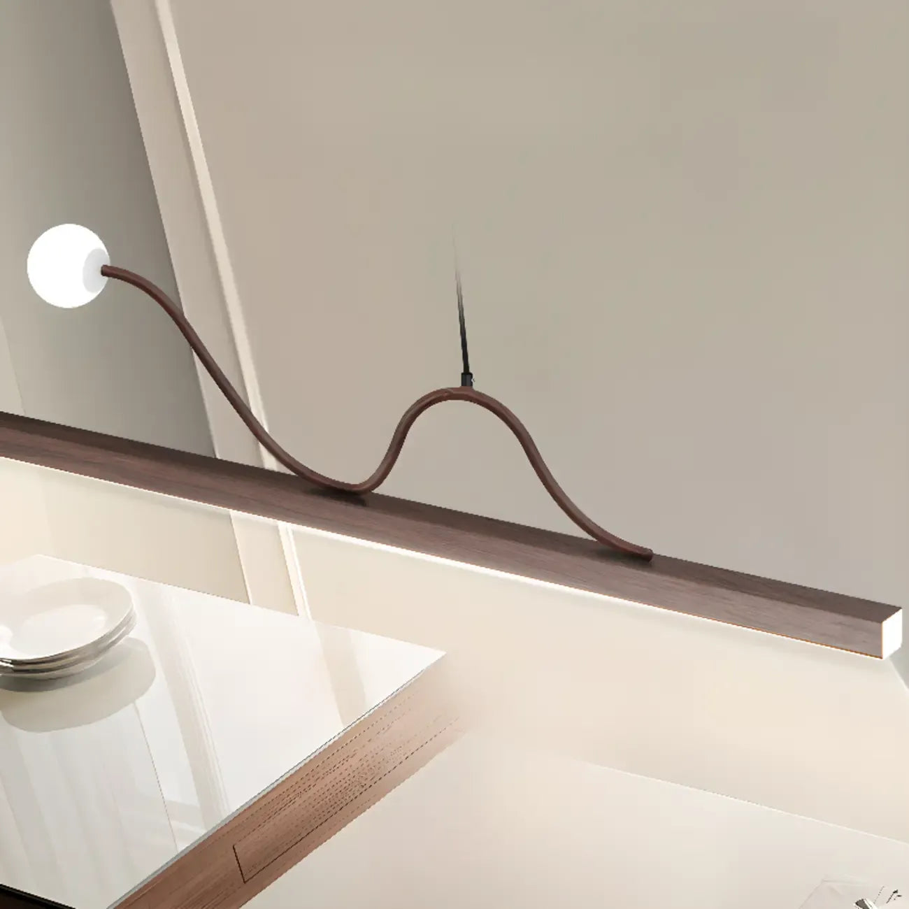 2-Light Rectangle Slim Linear Walnut Island Pendant Lights