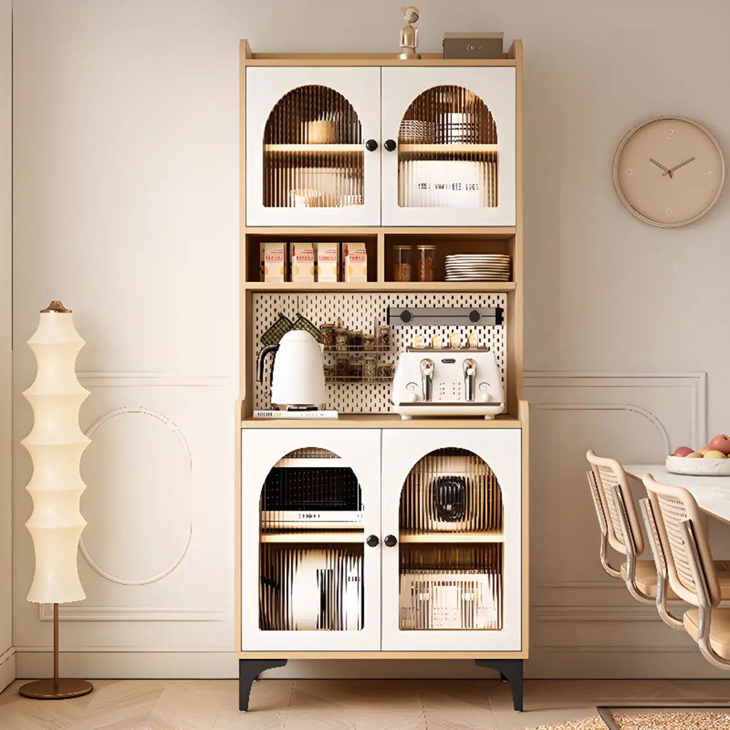 Kitchen Wooden Open Shelving Sideboard Arched Glass Door