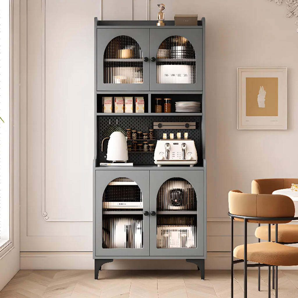 Kitchen Wooden Open Shelving Sideboard Arched Glass Door