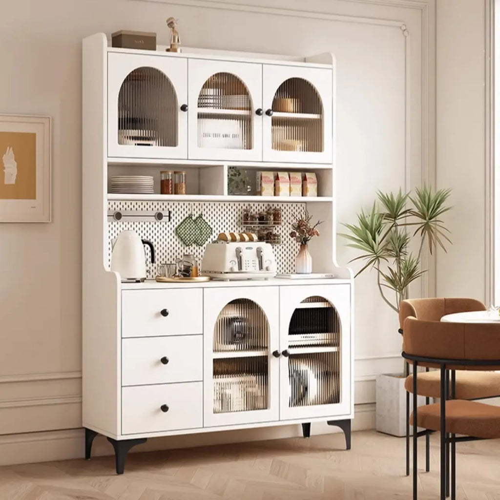 Kitchen Wooden Open Shelving Sideboard Arched Glass Door