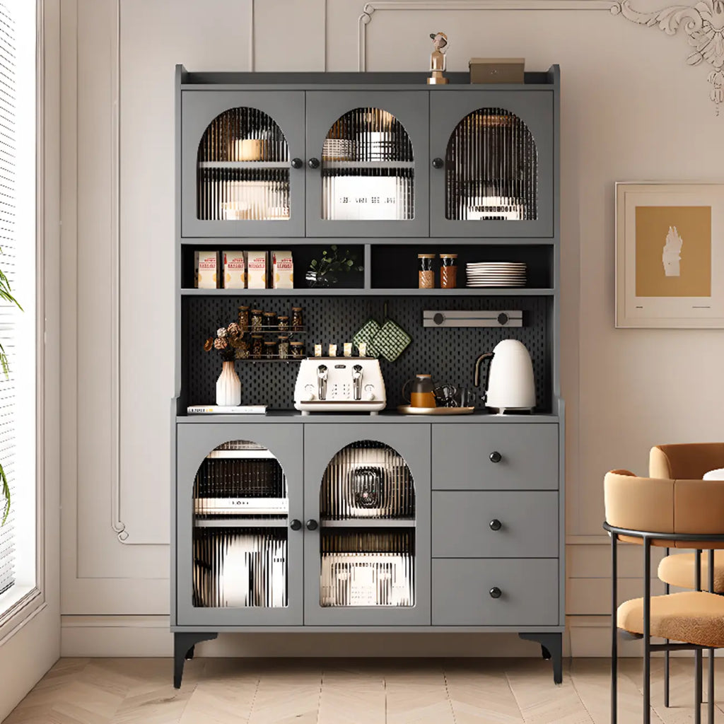 Kitchen Wooden Open Shelving Sideboard Arched Glass Door