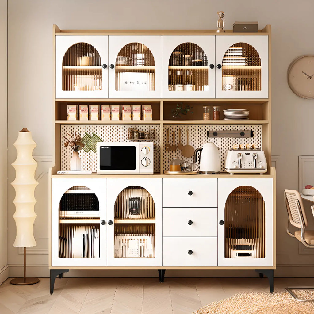 Kitchen Wooden Open Shelving Sideboard Arched Glass Door