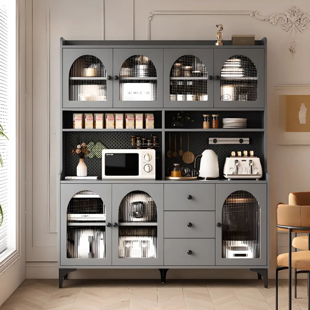 Kitchen Wooden Open Shelving Sideboard Arched Glass Door