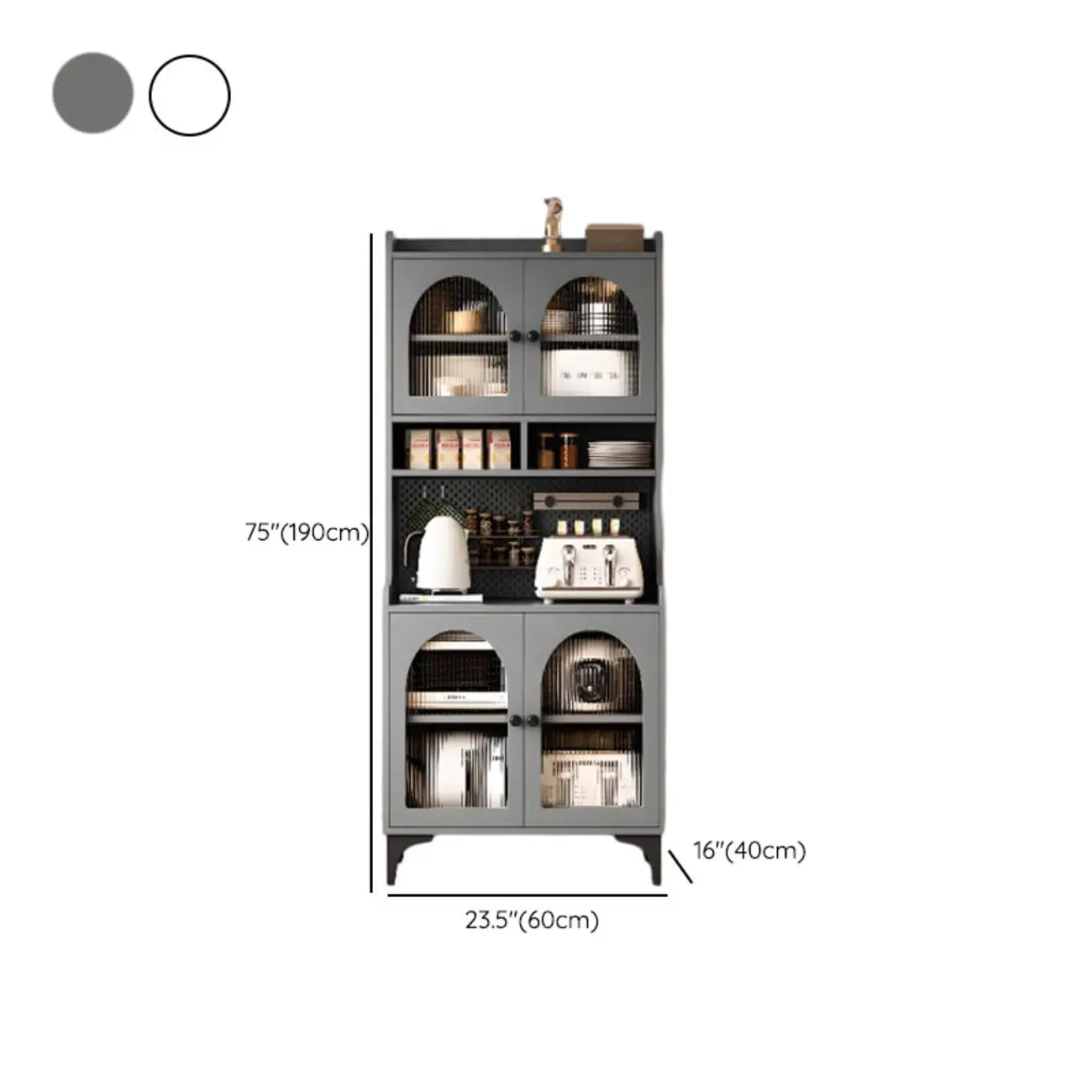 Kitchen Wooden Open Shelving Sideboard Arched Glass Door