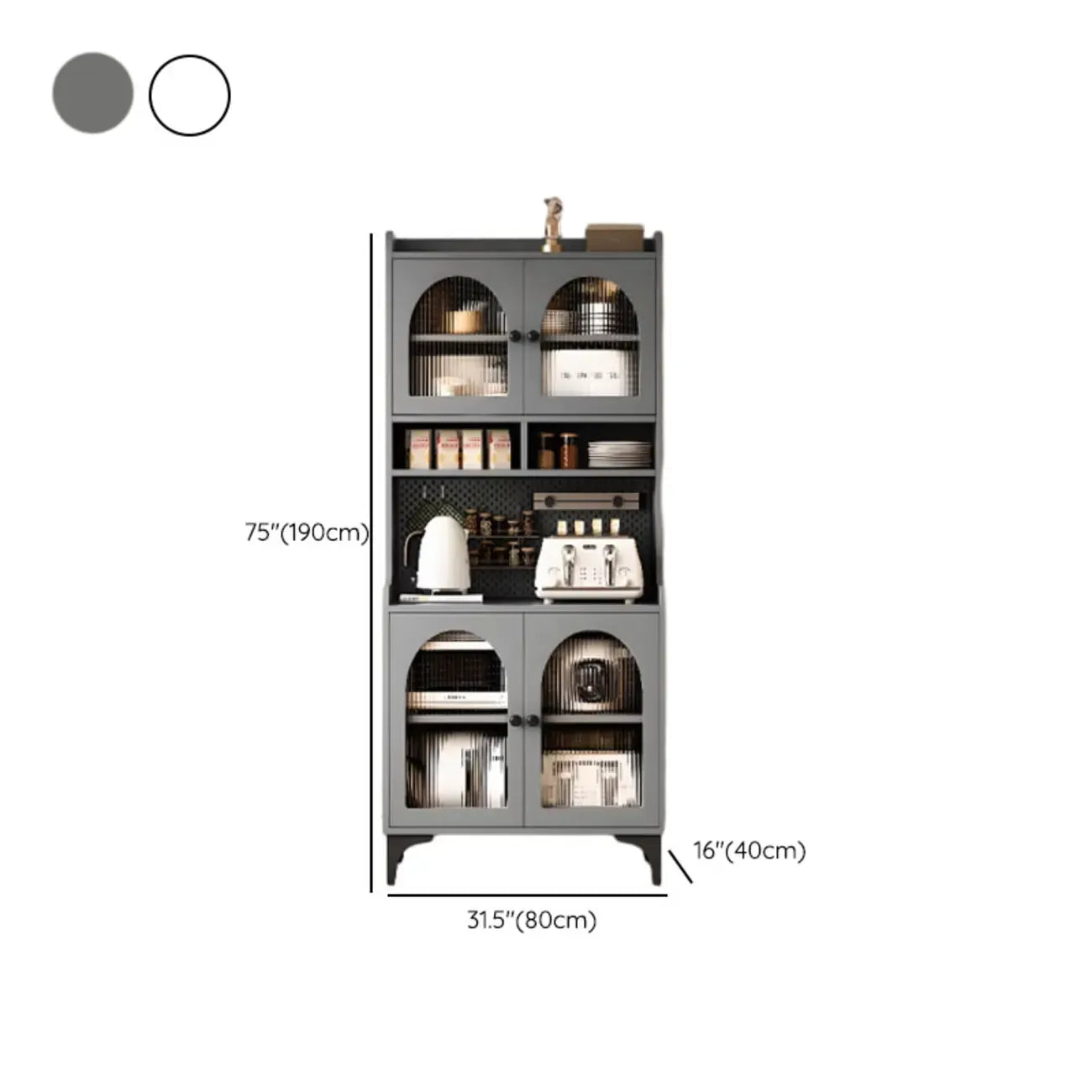 Kitchen Wooden Open Shelving Sideboard Arched Glass Door