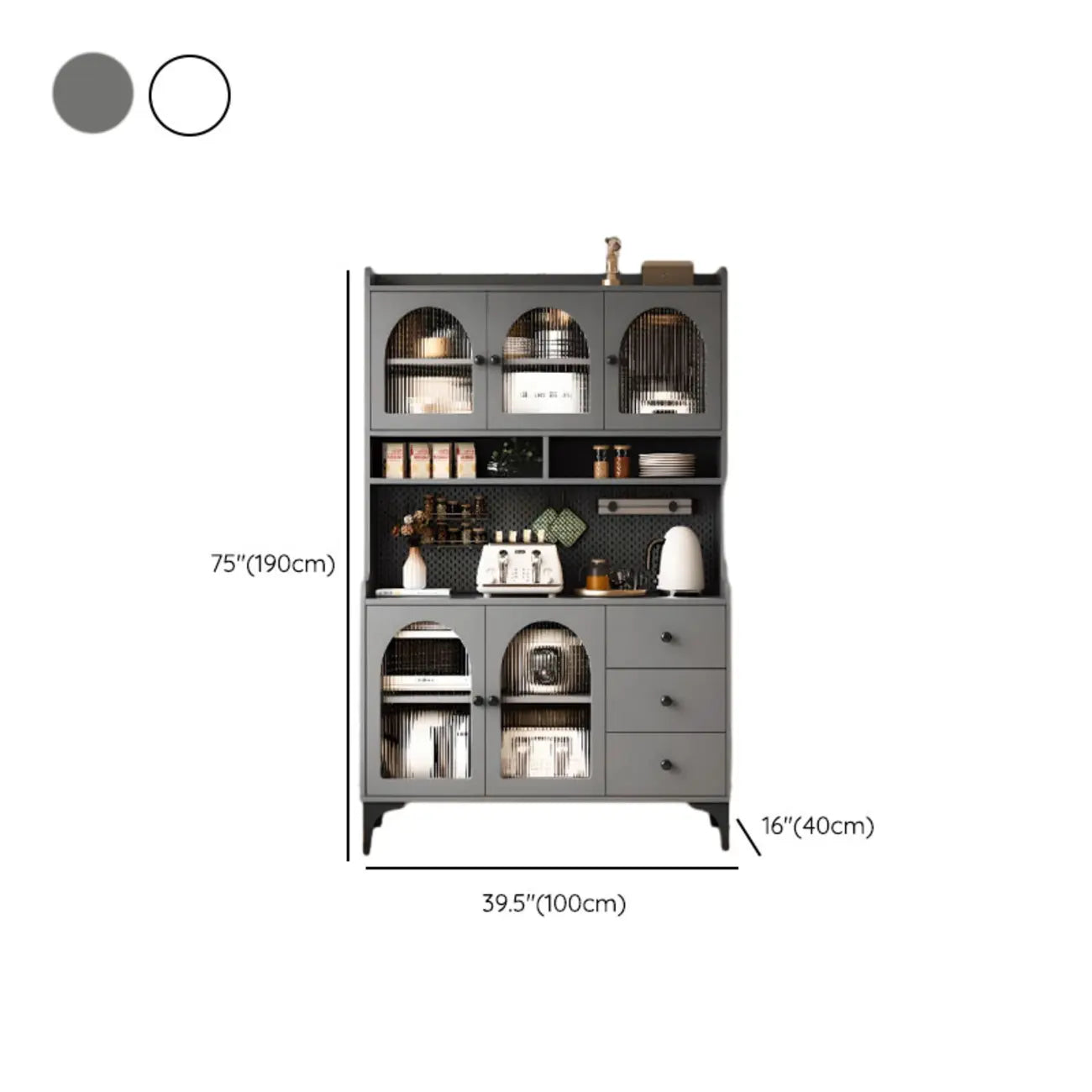 Kitchen Wooden Open Shelving Sideboard Arched Glass Door