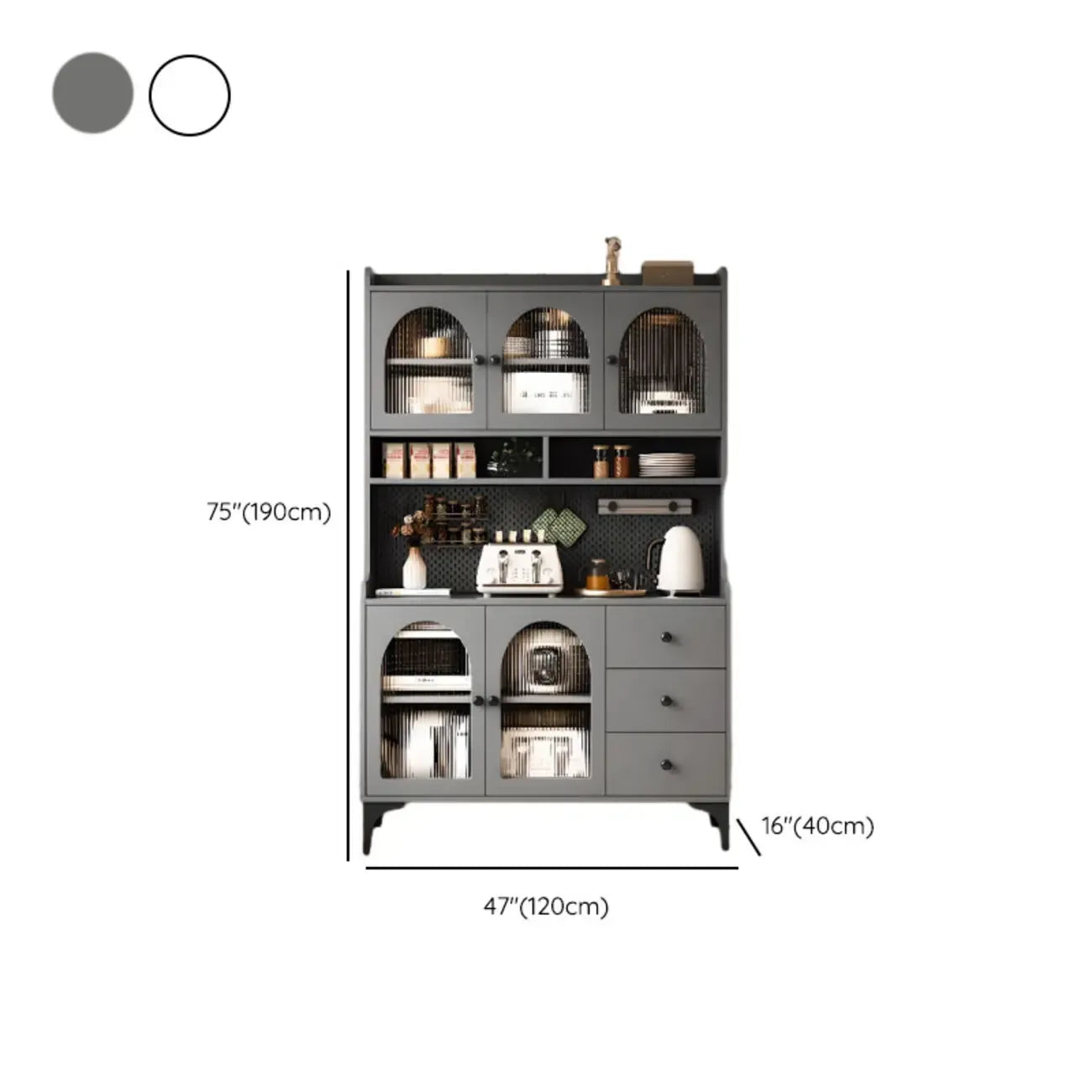 Kitchen Wooden Open Shelving Sideboard Arched Glass Door