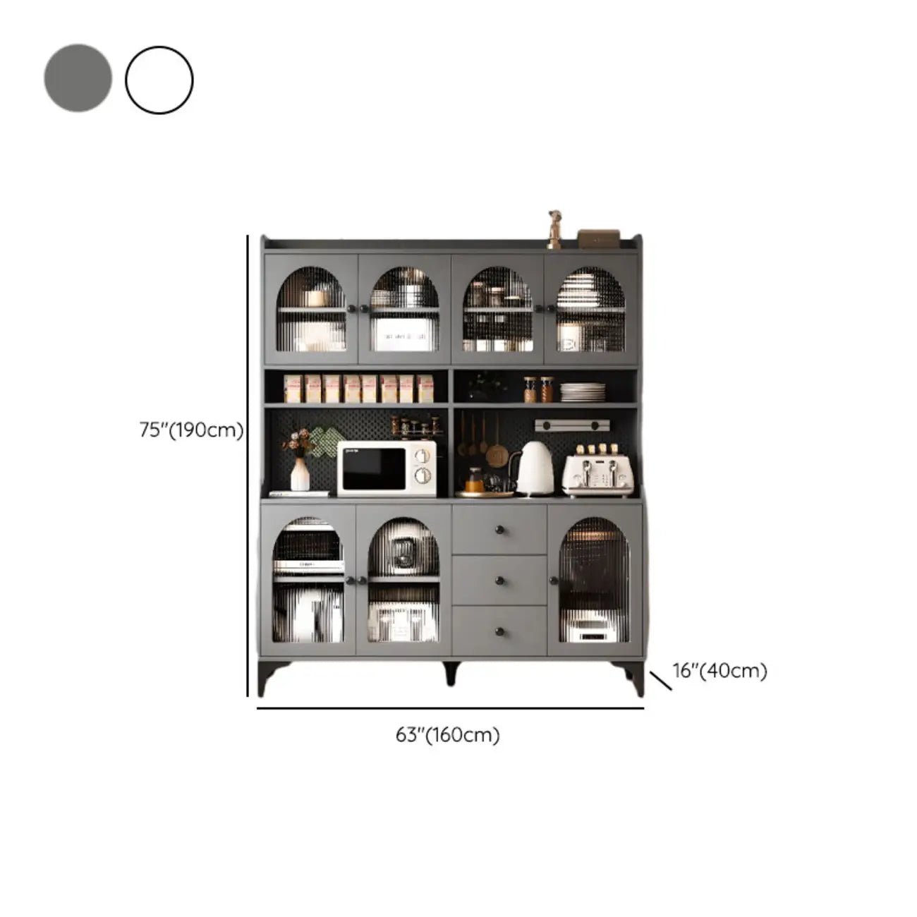 Kitchen Wooden Open Shelving Sideboard Arched Glass Door