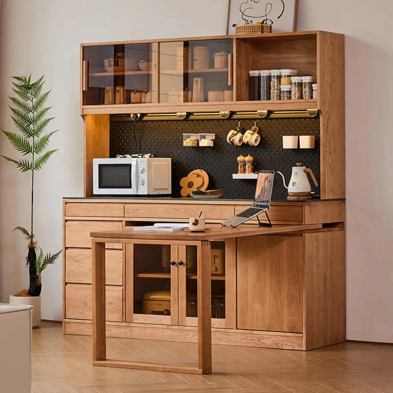Space-Saving Wood Buffet Cabinet Pull-Out Dining Table