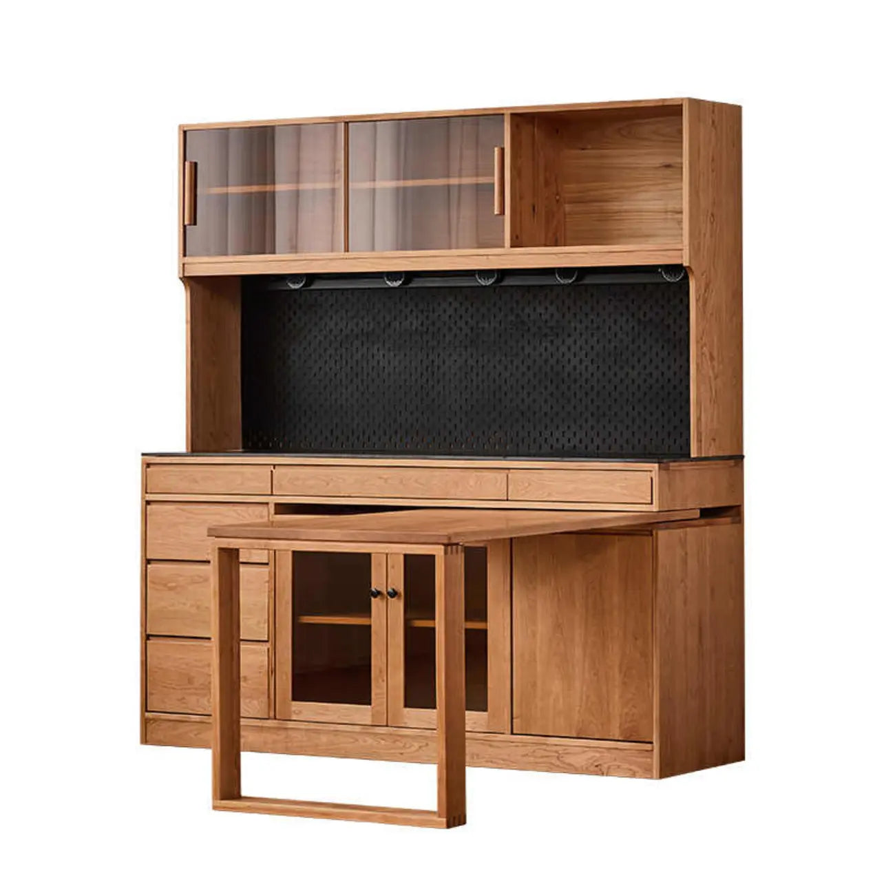 Space-Saving Wood Buffet Cabinet Pull-Out Dining Table