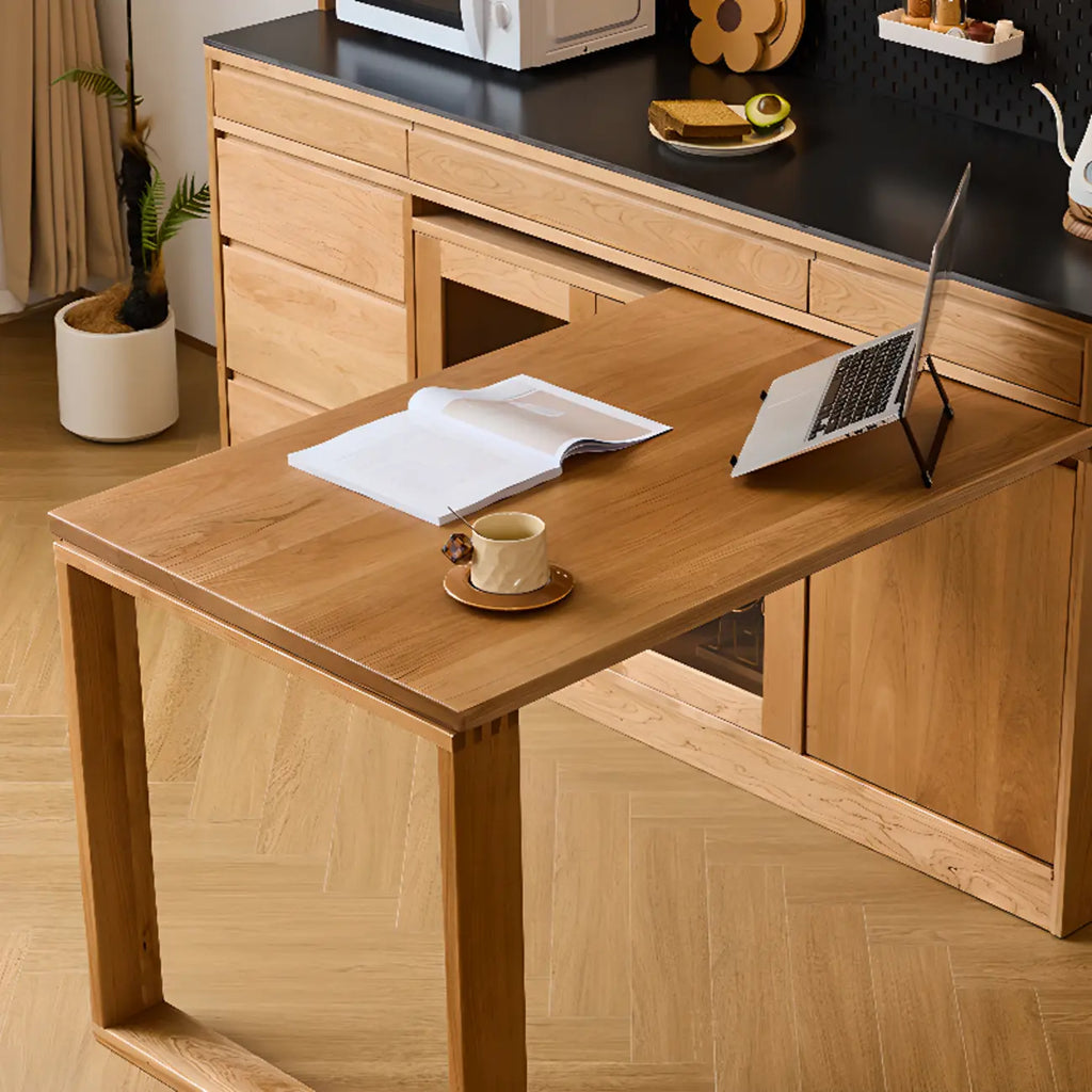 Space-Saving Wood Buffet Cabinet Pull-Out Dining Table