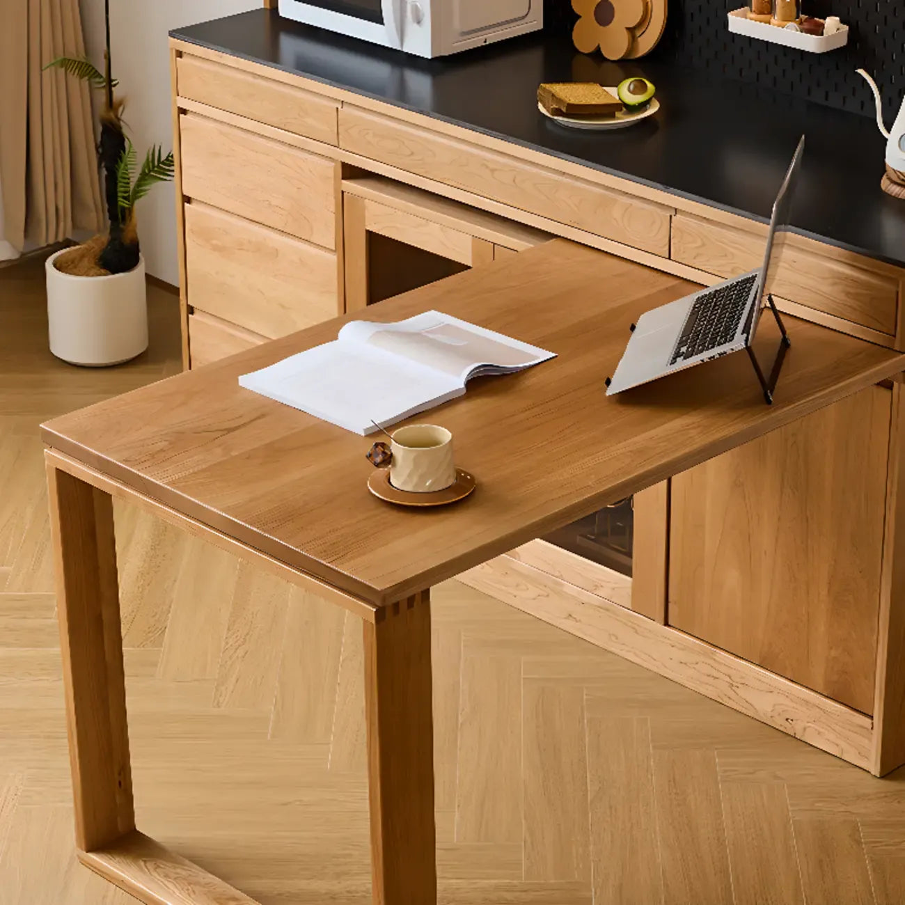 Space-Saving Wood Buffet Cabinet Pull-Out Dining Table