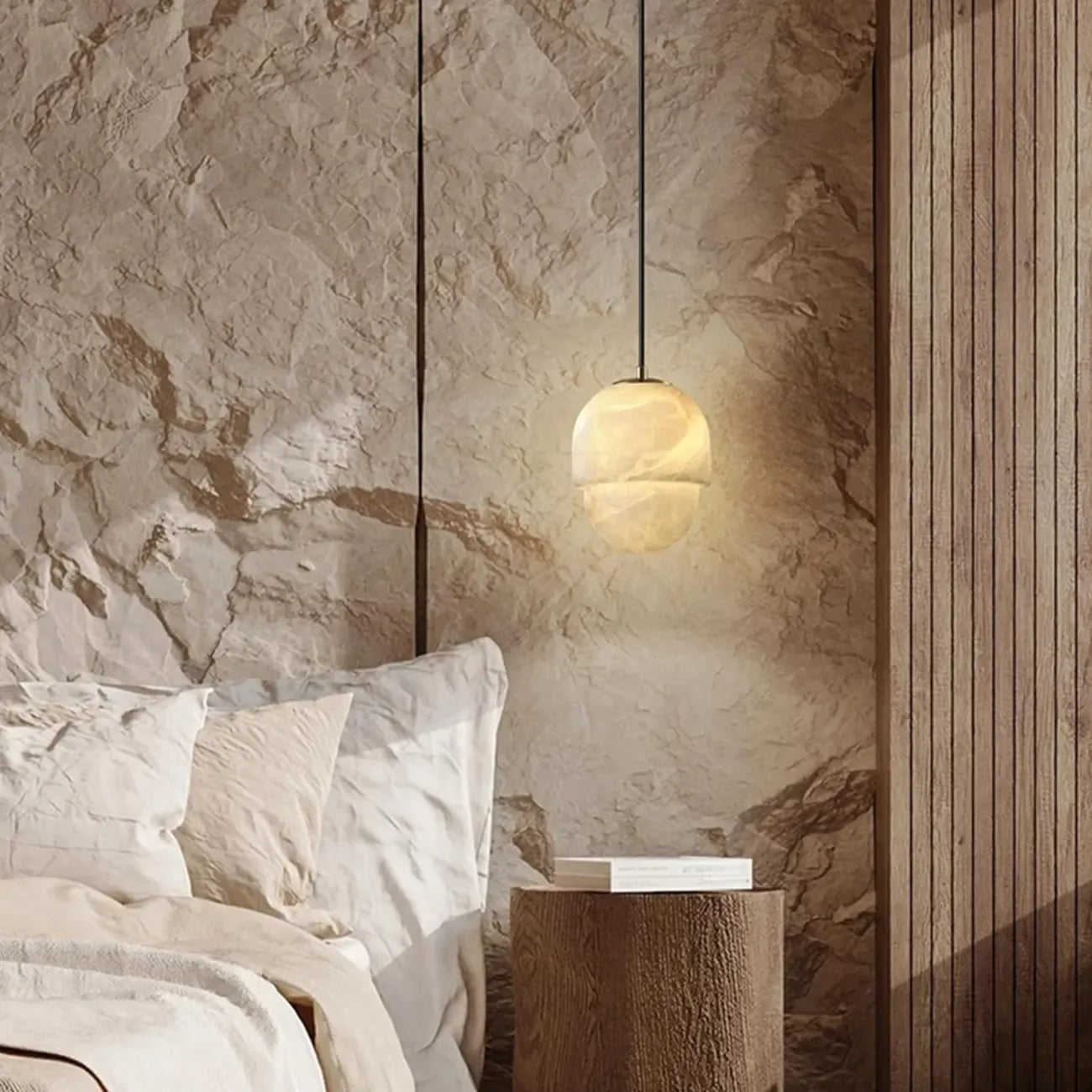 1-Light White Stone Geometric Hanging Pendant Light