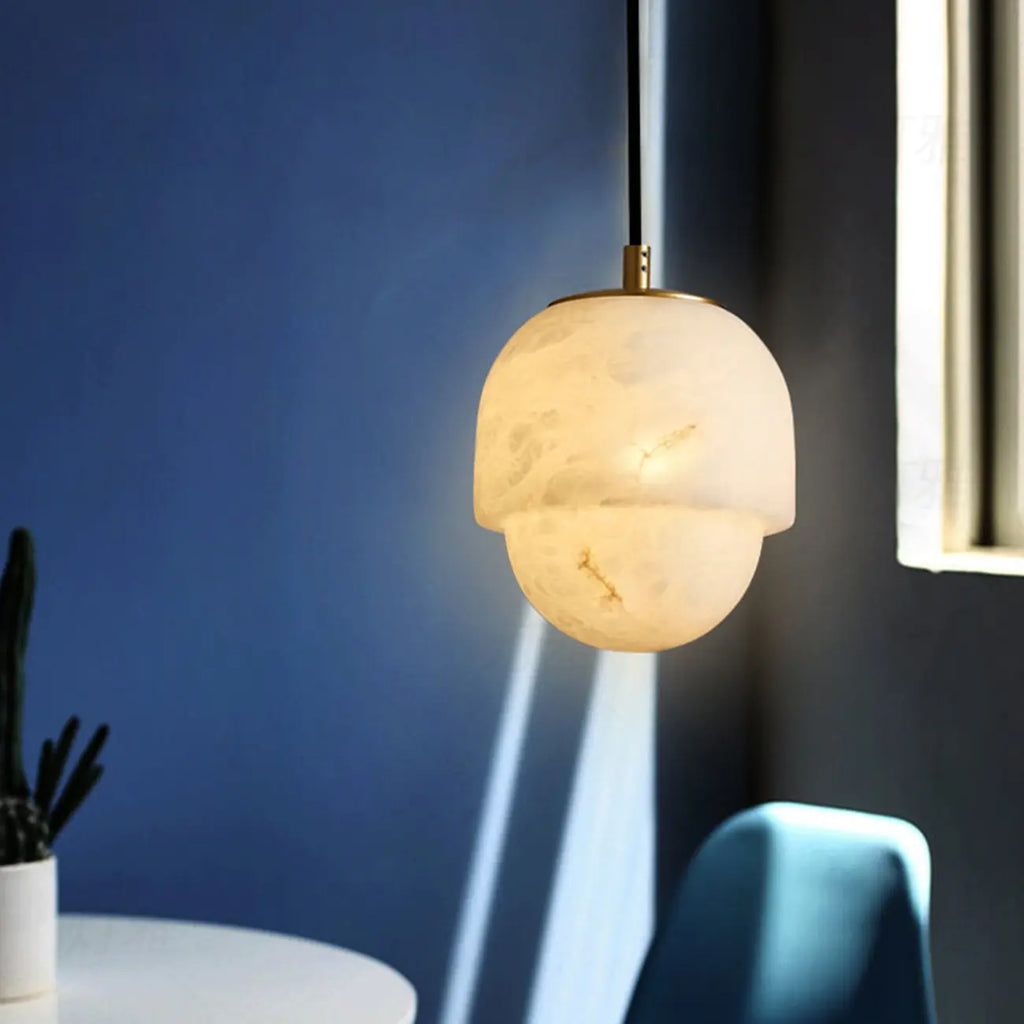 1-Light White Stone Geometric Hanging Pendant Light